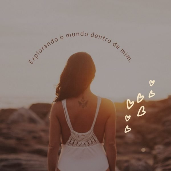 explorando o mundo dentro de mim: mulher de costas apreciando o pôr do sol.