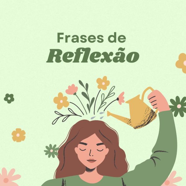 mensagens de reflexão: baner de uma ilustração de mulher regando as flores que nascem de sua cabeça.